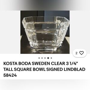 Kosta Boda Clear Glass Square Bowl